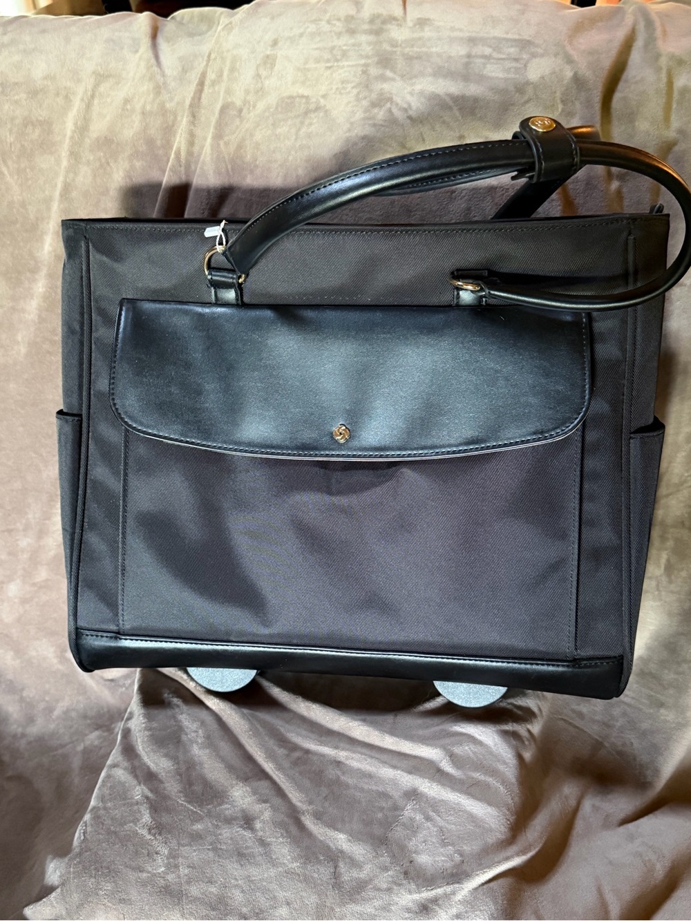 Black Tote Bag with Front Flap Pocket